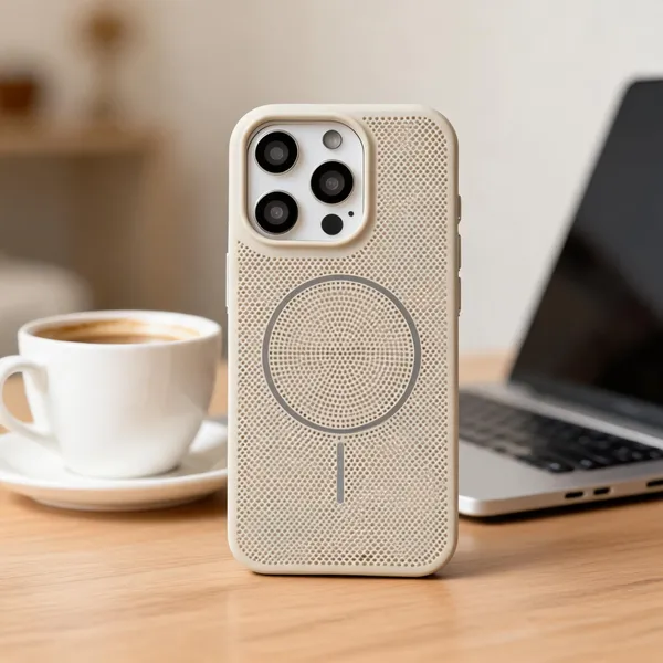 Beige_Perforated_Magnetic_Ring_Phone_Case_For_Iphone_16_Pro