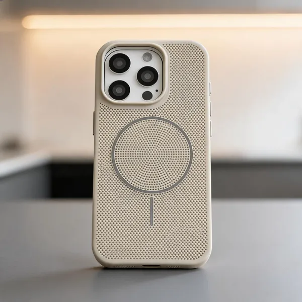 Beige_Perforated_Magnetic_Ring_Phone_Case_For_Iphone_16_Pro