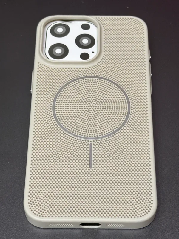Beige_Perforated_Magnetic_Ring_Phone_Case_For_Iphone_16_Pro_Max