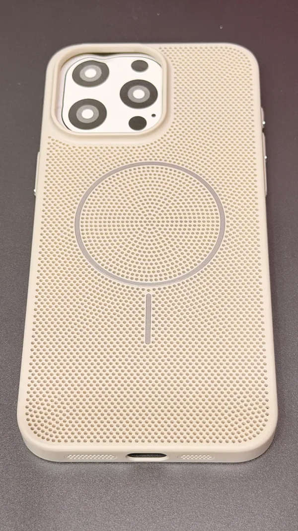 Beige_Perforated_Magnetic_Ring_Phone_Case_For_Iphone_15_Pro_Max