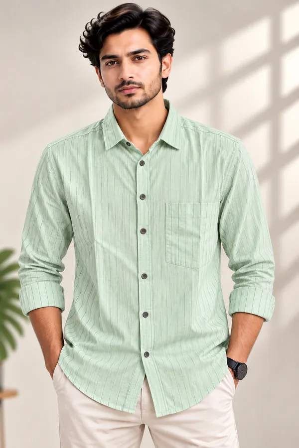 Mint_Green_Cotton_Textured_Casual_Shirt_For_Men