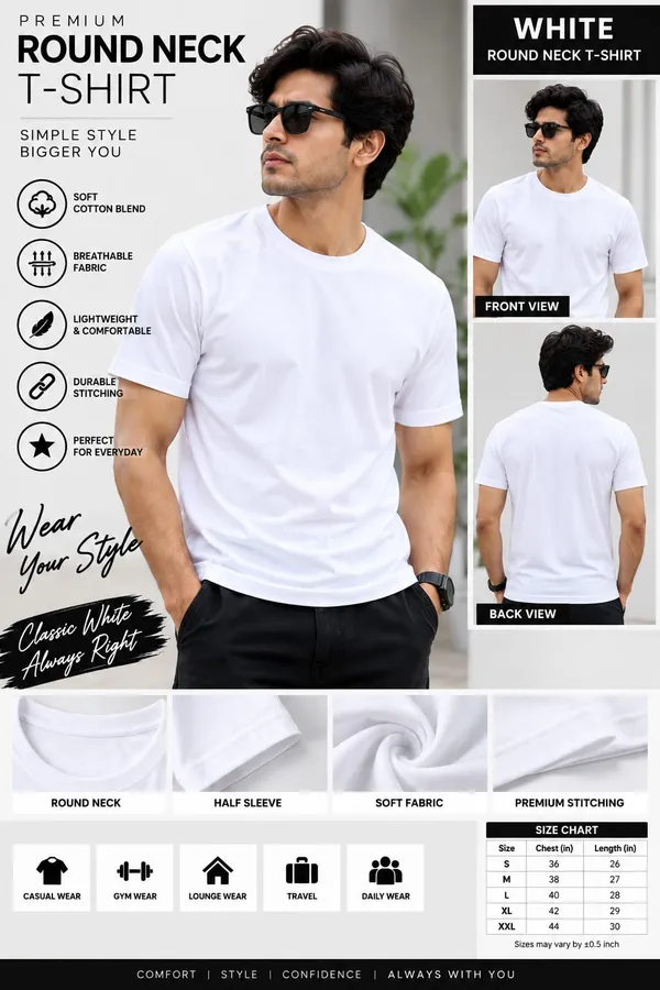 White_Cotton_Blend_Classic_Fit_T-Shirt_For_Men