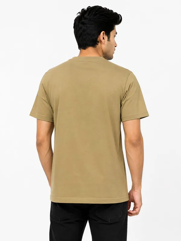 Khaki_Cotton_Casual_Fit_Graphic_T-Shirt_For_Men