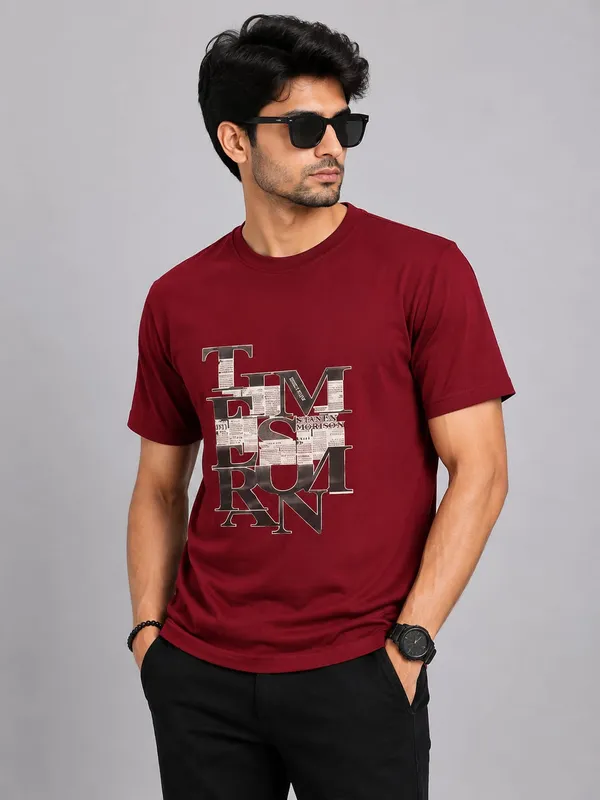 Maroon_Cotton_Casual_Fit_Graphic_T-Shirt_For_Men