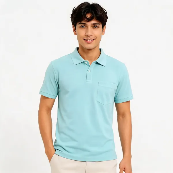 Light_Blue_Cotton_Polo_Neck_T-Shirt_For_Men