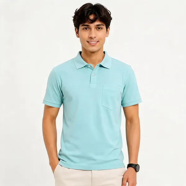 Light_Blue_Cotton_Polo_Neck_T-Shirt_For_Men