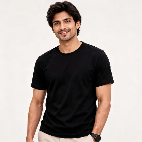 Black_Cotton_Blend_Regular_Fit_T-Shirt_For_Men