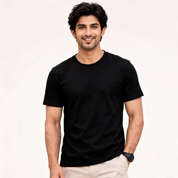 Black_Cotton_Blend_Regular_Fit_T-Shirt_For_Men