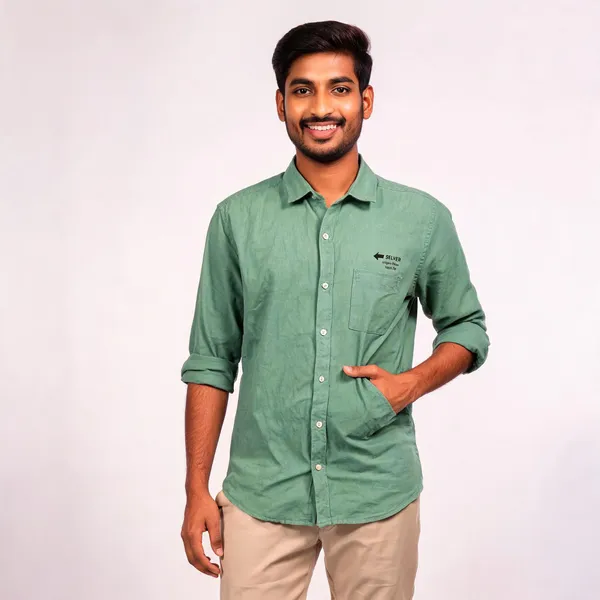 Green_Cotton_Casual_Shirt_For_Men