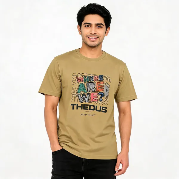 Khaki_Cotton_Casual_Fit_Graphic_T-Shirt_For_Men