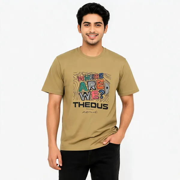 Khaki_Cotton_Casual_Fit_Graphic_T-Shirt_For_Men