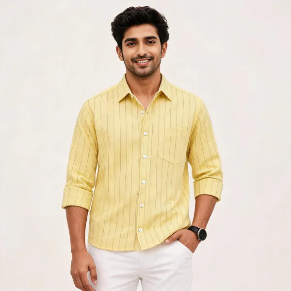 Yellow_Pure_Cotton_Striped_Casual_Shirt_For_Men