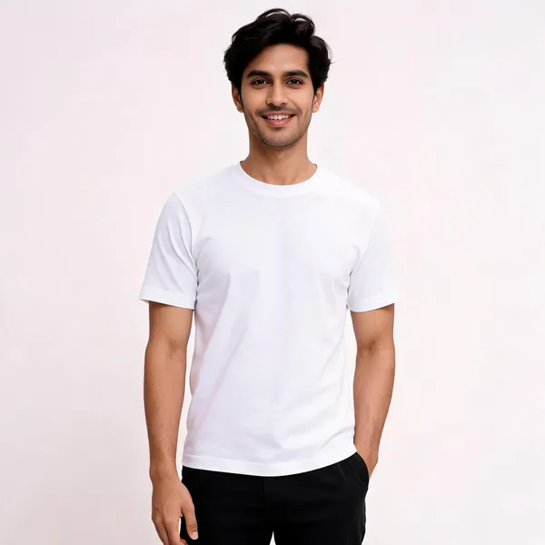 White_Cotton_Blend_Classic_Fit_T-Shirt_For_Men