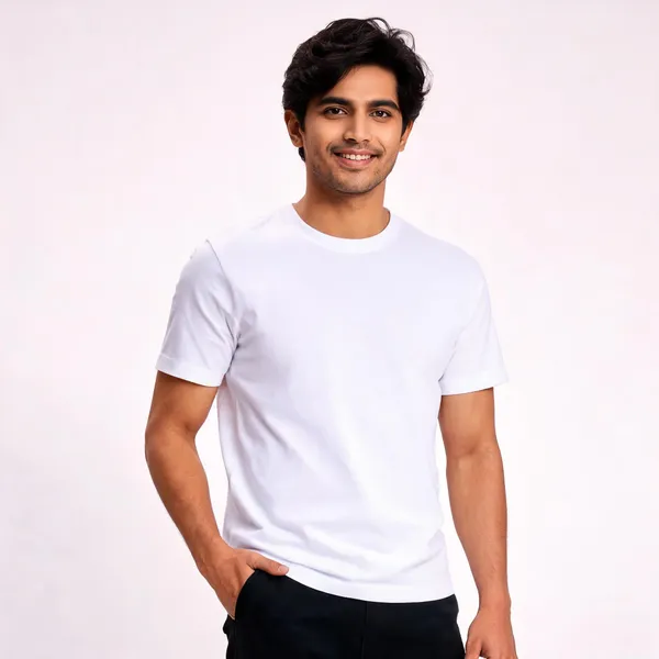White_Cotton_Blend_Classic_Fit_T-Shirt_For_Men