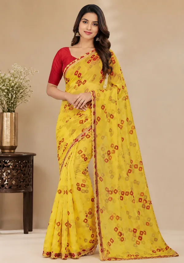 Yellow_Printed_Saree_For_Women