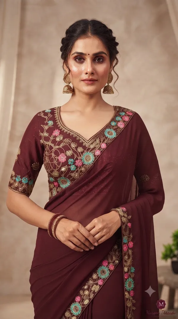 Maroon_Embroidered_Saree_for_Women