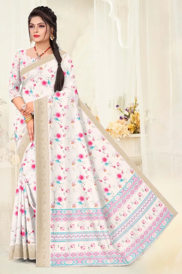 White_Floral_Print_Saree_for_Women