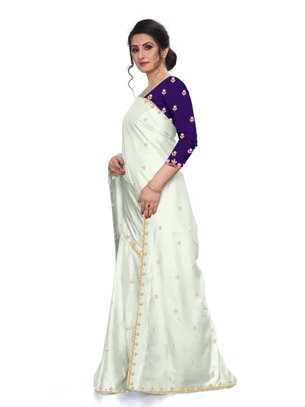 Mint_Embroidered_Saree_With_Purple_Blouse_For_Women