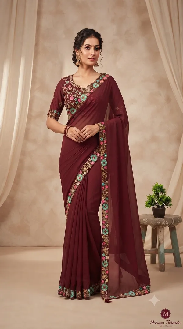 Maroon_Embroidered_Saree_for_Women