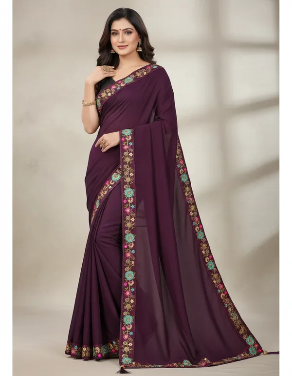 Wine_Embroidered_Floral_Border_Saree_for_Women