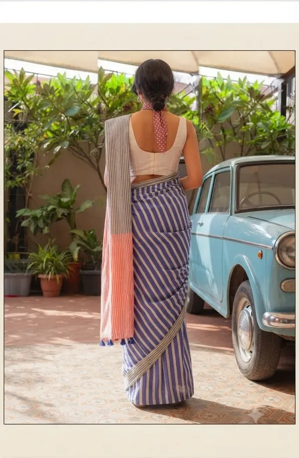 Blue_Striped_Woven_Saree_For_Women
