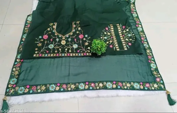 Dark_Green_Embroidered_Saree_for_Women