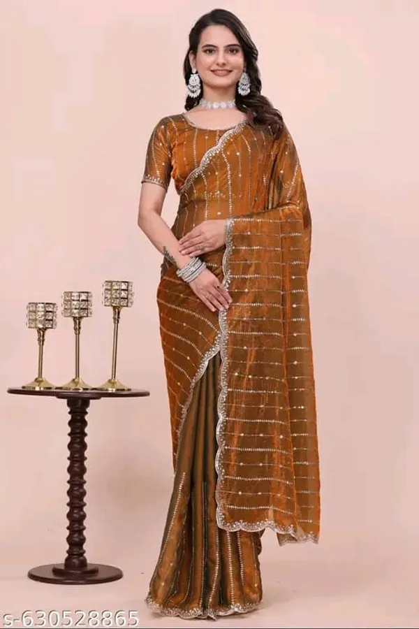 Rust_Brown_Embellished_Saree_for_Women