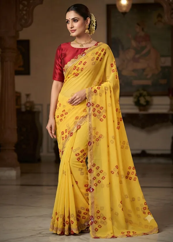 Yellow_Printed_Saree_For_Women