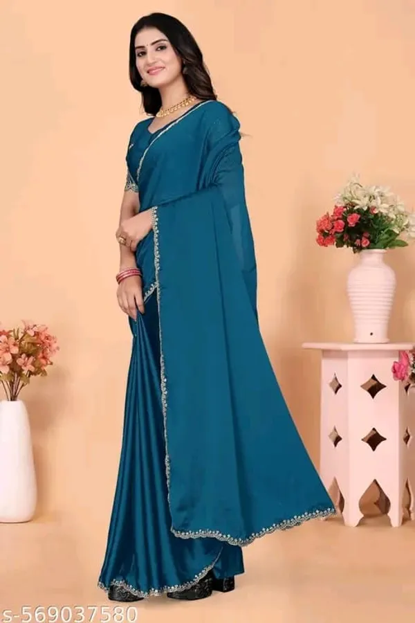 Teal_Embellished_Saree_And_Blouse_Set_for_Women