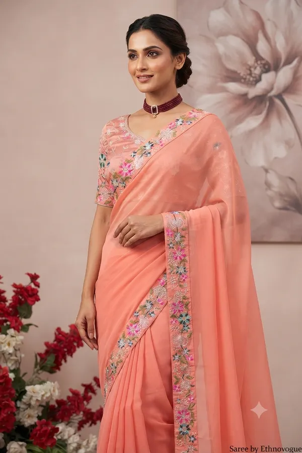 Peach_Floral_Embroidered_Saree_for_Women