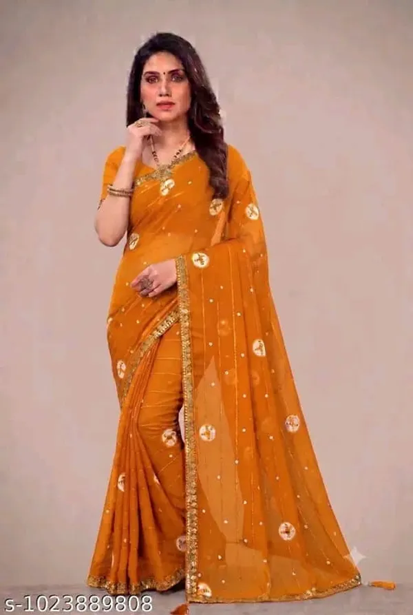 Orange_Printed_Saree_For_Women