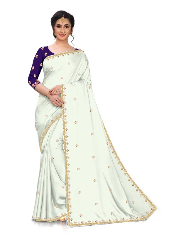 Mint_Embroidered_Saree_With_Purple_Blouse_For_Women