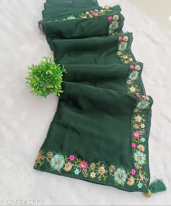Dark_Green_Embroidered_Saree_for_Women