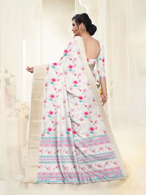 White_Floral_Print_Saree_for_Women