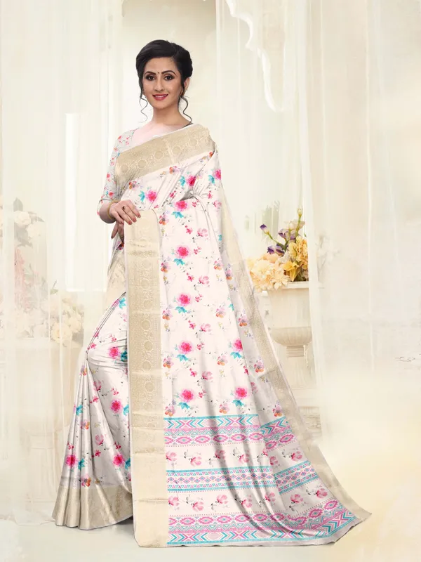 White_Floral_Print_Saree_for_Women