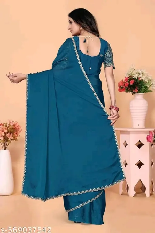 Teal_Embellished_Saree_And_Blouse_Set_for_Women