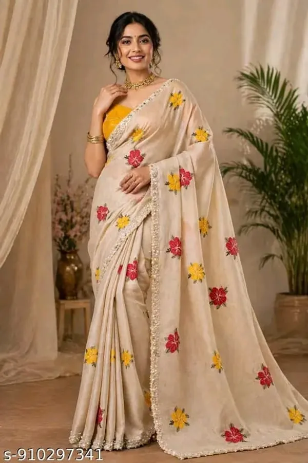 Cream_Floral_Embroidered_Saree_for_Women