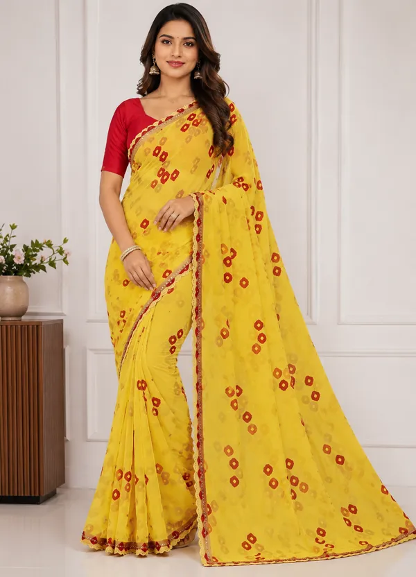 Yellow_Printed_Saree_For_Women