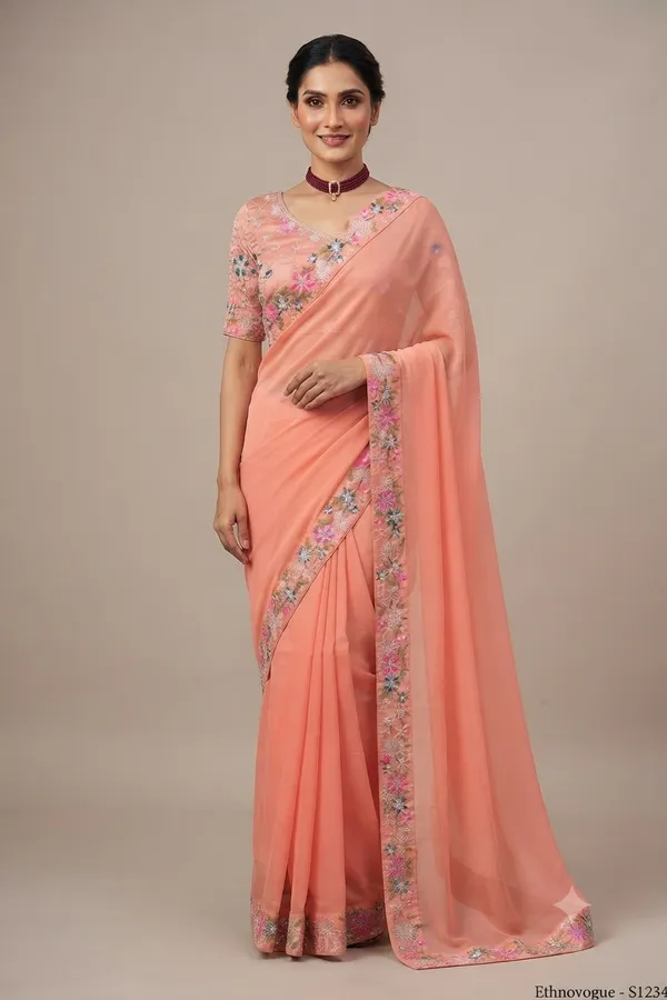 Peach_Floral_Embroidered_Saree_for_Women