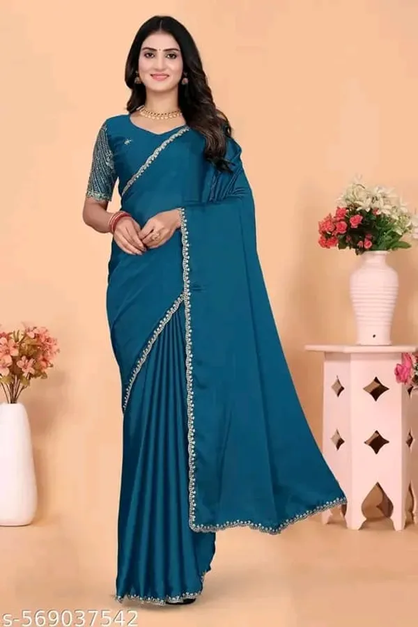 Teal_Embellished_Saree_And_Blouse_Set_for_Women