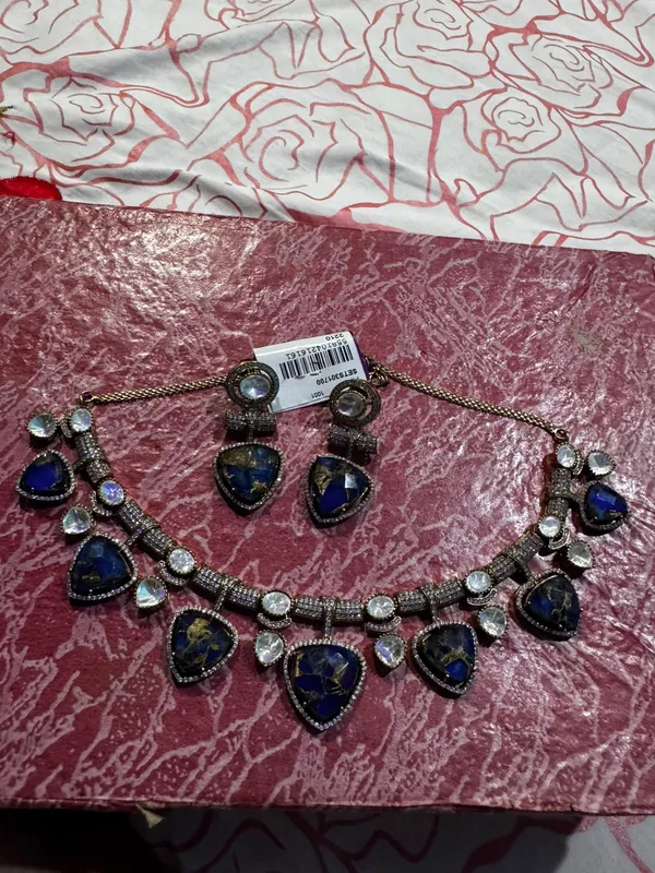 Blue_Stainless_Steel_Antique_Stone_Necklace_Earrings_Set_For_Women