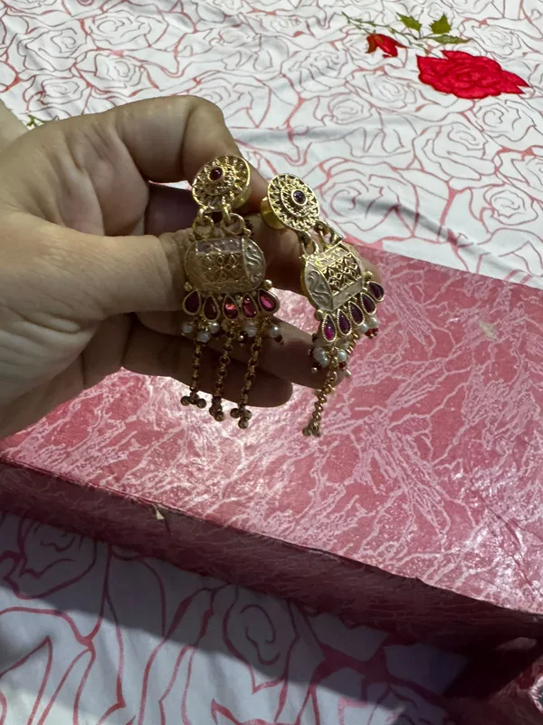 Gold_Red_Stone_Stainless_Steel_Jhumka_Earrings_For_Women