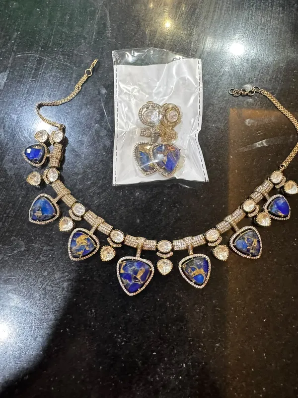 Blue_Stainless_Steel_Antique_Stone_and_AD__Necklace_Earrings_Set_For_Women