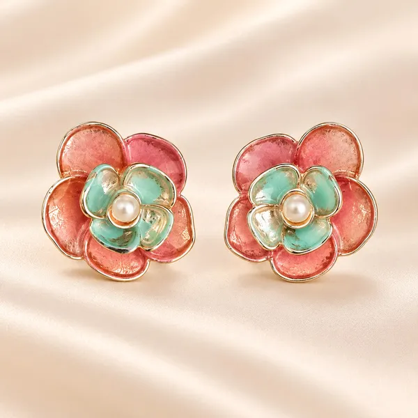 Pink_And_Turquoise_Floral_Stud_Earrings_for_Women
