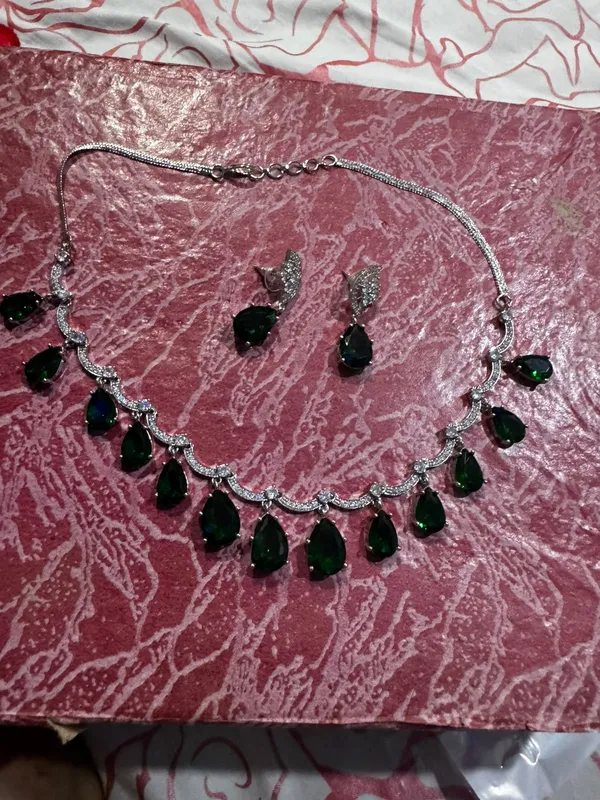 Green_Stone_Silver-Tone_Stainless_Steel_Necklace_Set_For_Women