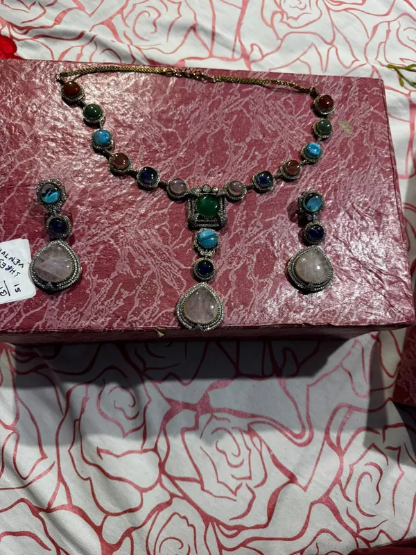 Multicolour_Oxidised_Stainless_Steel_Necklace_Set_For_Women