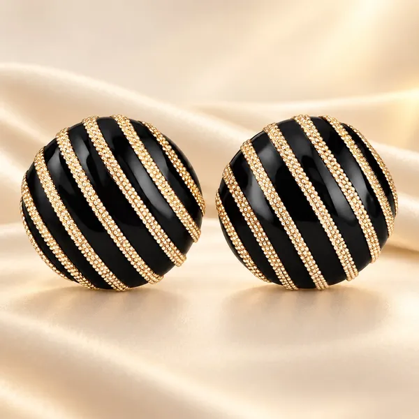 Black_Gold_Striped_Anti_Tarnish_Round_Stud_Earrings_For_Women_-_Pack_of_2