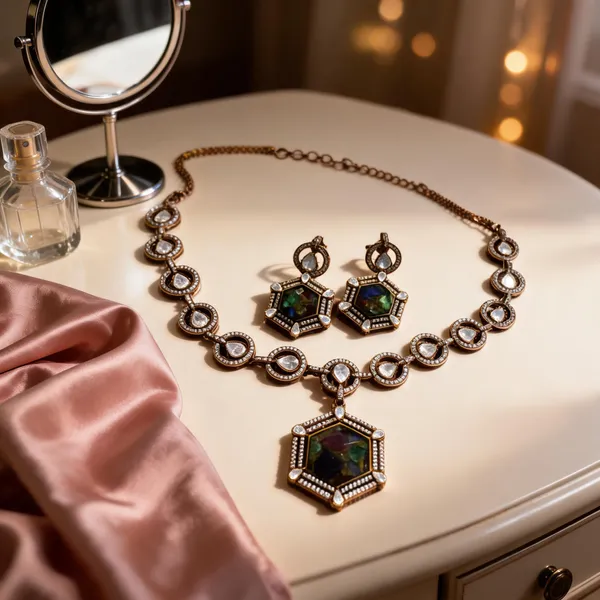 Black_Gold-Tone_Stainless_Steel_Statement_Necklace_Set_For_Women