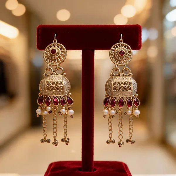 Gold_Red_Stone_Stainless_Steel_Jhumka_Earrings_For_Women