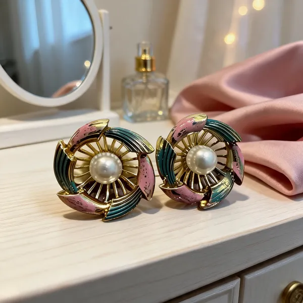 Multicolour_Anti_Tarnish_Floral_Pearl_Stud_Earrings_For_Women_-_Pack_of_2